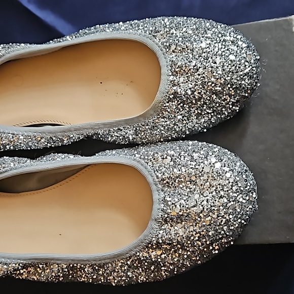 NEW IN BOX J. Crew Lula Glitter Ballet Flats, Size 8, Metallic Silver - Picture 2 of 6